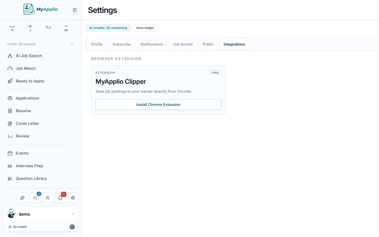 MyApplio Clipper Chrome extension in the workspace settings